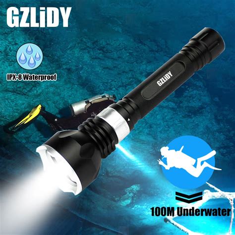 Led Diving Flashlight Ipx8 Diving Lantern Underwater Powerful Torch With Rotary Touch Switch