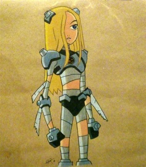 A Drawing Of A Female Character In Armor