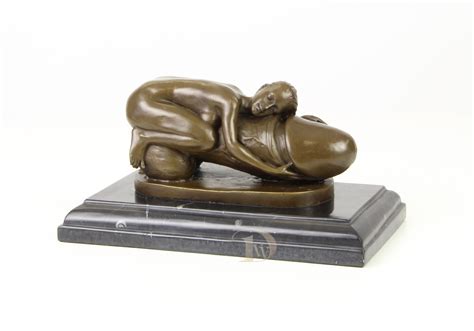 Antique Bronze Sculpture Woman Embracing A Phallus Erotic Bronze