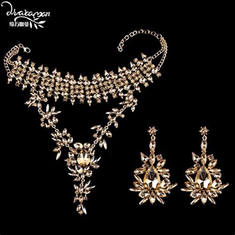 Easybuy India Dvacaman Brand Champagne Crystal Jewelry Sets Women Indian Bridal Rhinestone