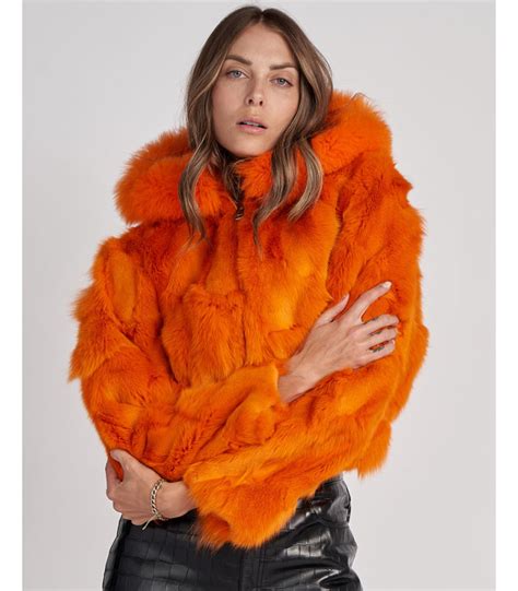 Lucia Cropped Fox Fur Jacket In Orange
