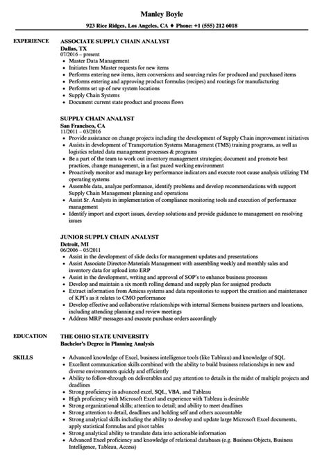 Supply chain analysts collect and evaluate data to ensure that a company's supply chain systems are running efficiently. Supply Chain Analyst Resume