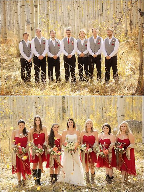 Wedding Party Looks Bridesmaids In Red Dresses And