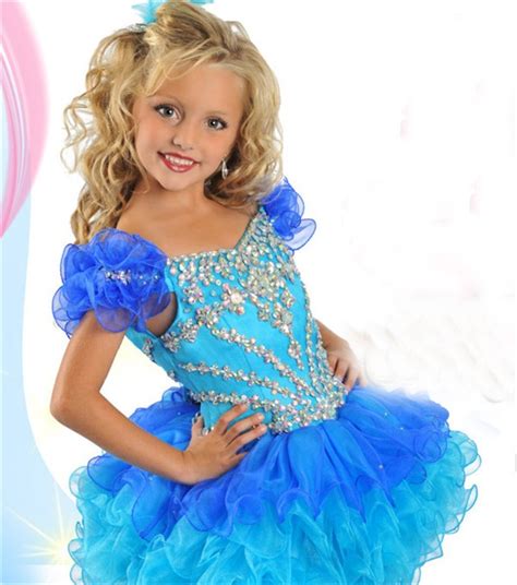 Tutu Open Back Short Blue Ombre Organza Ruffle Beaded Girl Pageant Prom