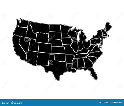 Usa Map With States Isolated On A White Background United States Of