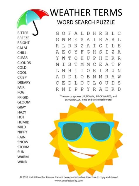 Weather Word Search Printable