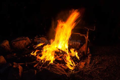 Warm And Romantic Campfire Burning Torches Stock Photo Image Of