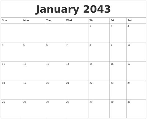 January 2043 Word Calendar