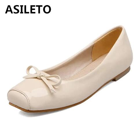Asileto New Women Casual Flat Shoes Woman Square Toe Ballet Flats