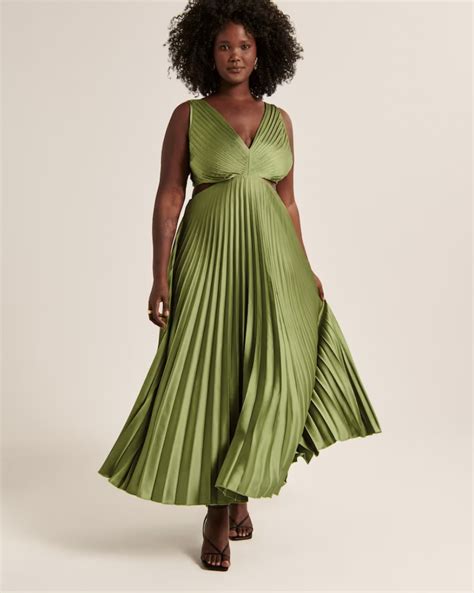 Abercrombie And Fitch Satin Pleated Cutout Maxi Dress
