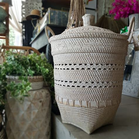 Large Whitewashed Rattan Basket With Lid Canggu And Co