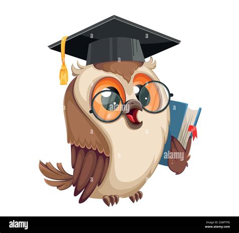 Owl In Graduation Cap Holding Book Back To School Wise Owl Cartoon