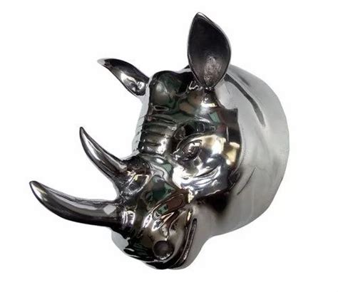 Metal Large Rhinoceros Head Wall Mount Animal Sculpture For Interior