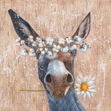 Donkey With Flowers Acrylic Painting 70x70 Cm