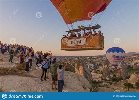 Goreme Turkey July 21 2019 People In A Gondola Of Hot Air Balloon