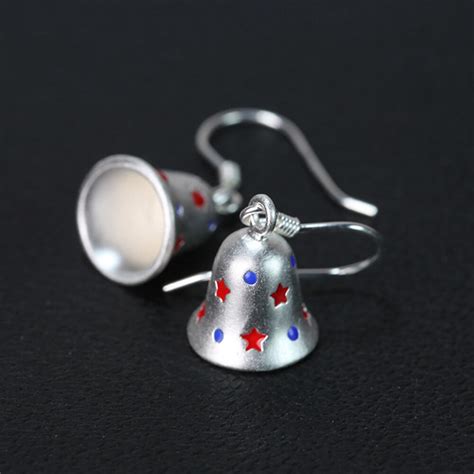 lovely 925 sterling silver bell pentagram drop earrings christmas female ear hook earrings