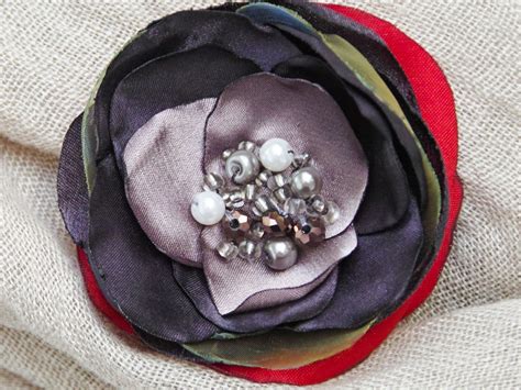 Fabric Flower Brooch Pin Petal Flower Pin Organza Handmade Pin Red