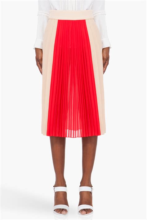Lyst Chloé Blush Red Pleated Silk Skirt In Natural