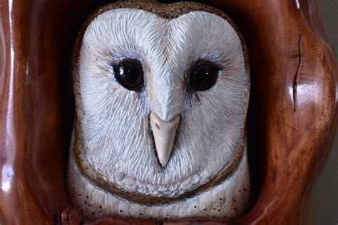 Hand Carved Hand Painted Barn Owl Wooden Sculpture In Carved Etsy Uk
