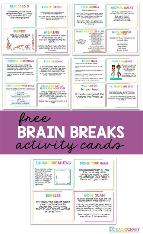 Brain Breaks For Kids 20 Printable Activity Cards Brain Breaks For