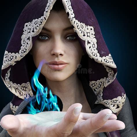 Female Sorcerer With Blue Magic Coming From Her Hand Stock Illustration