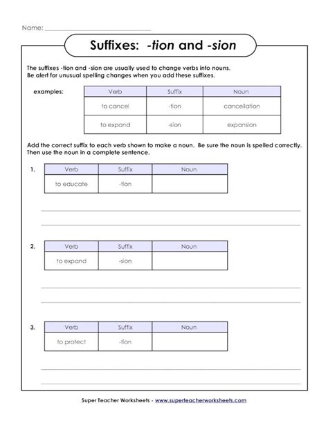 Pdf Name Suffixes Tion And Sion Super Teacher Worksheets · Pdf
