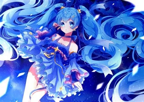 Blue Hair Blue Eyes Vocaloid Hatsune Miku Blue Dress