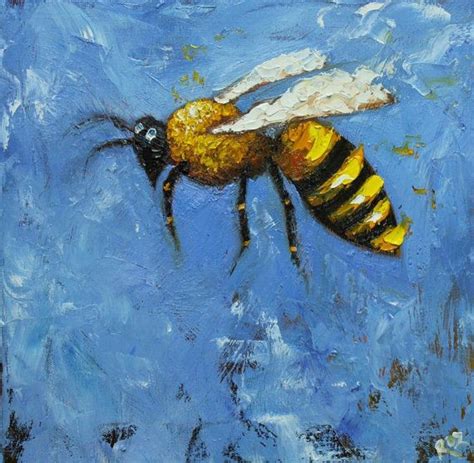 Bee Painting 220 12x12 Inch Original Oil Painting By Roz Etsy Bee