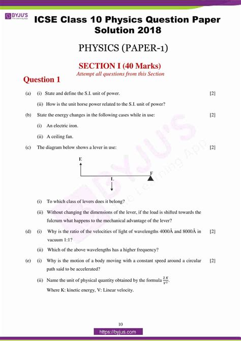 Solved Icse Class Physics Previous Year Question Papers Vrogue Co