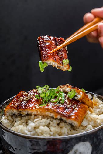 Grilled Bbq Eel Over Brown Rice Stock Photo Download