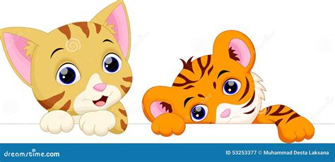 Cat And Tiger Cartoon Stock Illustration Image 53253377