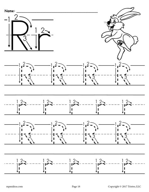 Printable Letter R Tracing Worksheet With Number And Arrow Guides