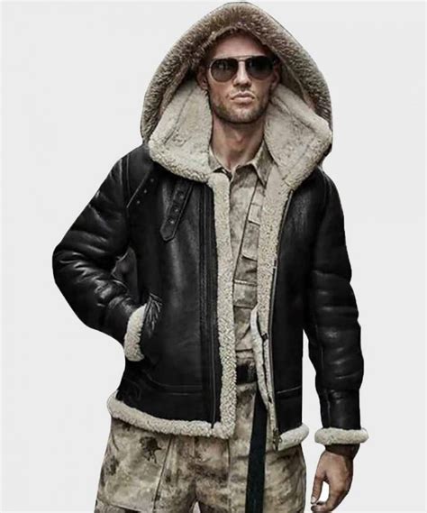 Mens Real Sheepskin Leather Shearling Hooded Jacket Danezon