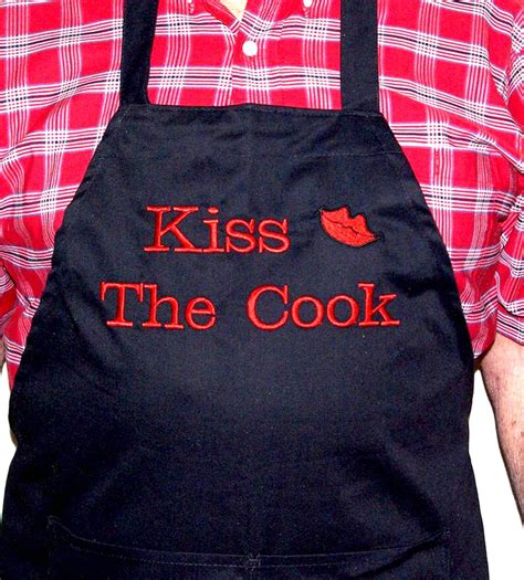 Kiss The Cook Apron Custom Personalize With Name Black Full Etsy