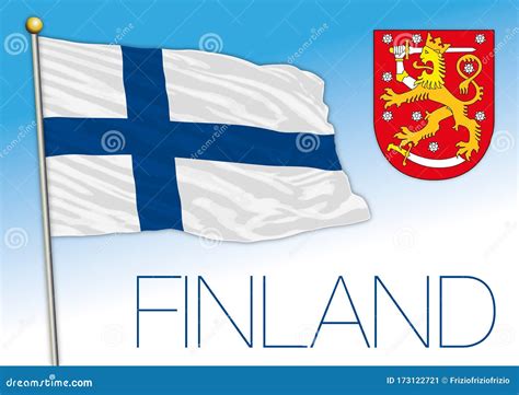 Suomi Finland Official National Flag And Coat Of Arms Stock Vector