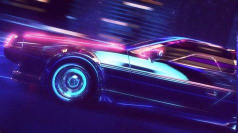 New Retro Wave Synthwave 1980s Neon Delorean Car