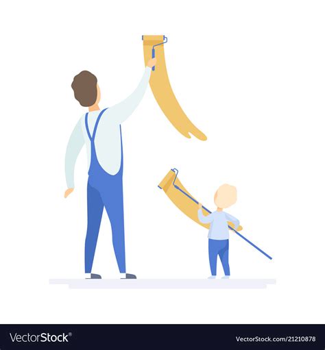Father And Son Painting Wall At Home Together Vector Image