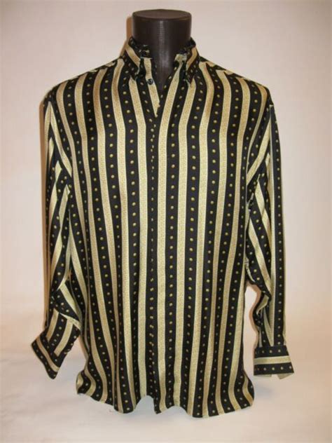 Vintage Versace V2 Classic Silk Long Sleev Shirt Black And Gold Mens