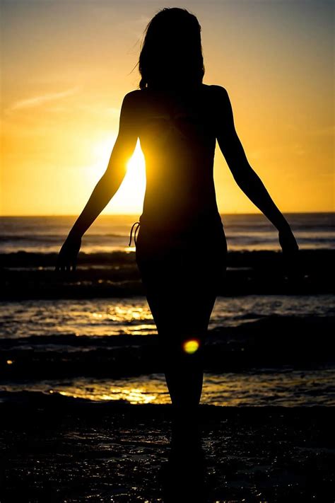 Silhouette Beach Sun Sunset Summer Sea Young Girl Female Woman Outdoor Pikist