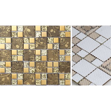 Gold Crystal Glass Mosaic Tile Hand Painted Gold Plated Tile Wall