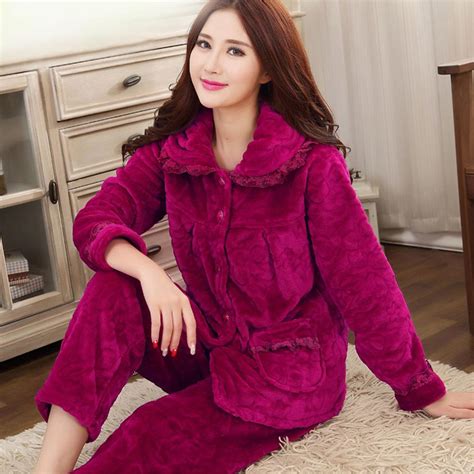 winter thick flannel women pajamas sets velvet autumn warm sleepwear female pajamas home