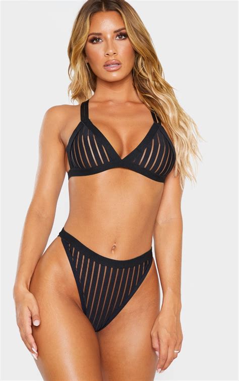 black stripe mesh triangle bra lingerie prettylittlething