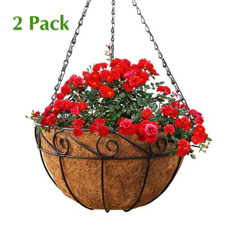 Metal Hanging Planter Basket With Coco Liner 2 Pack 14 In Diameter