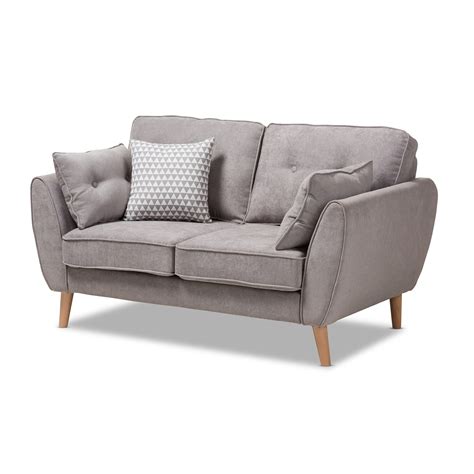 Much more grey than green. Baxton Studio Miranda Mid-Century Modern Light Grey Fabric Upholstered Loveseat