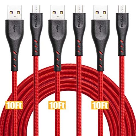 10ft Extra Long Micro Usb Cable Cabepow 3pack 10feet Nylon Braided
