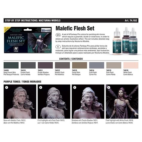 Malefic Flesh Set Fantasy Pro Nocturna Colors Model Air Paint Set Vallejo