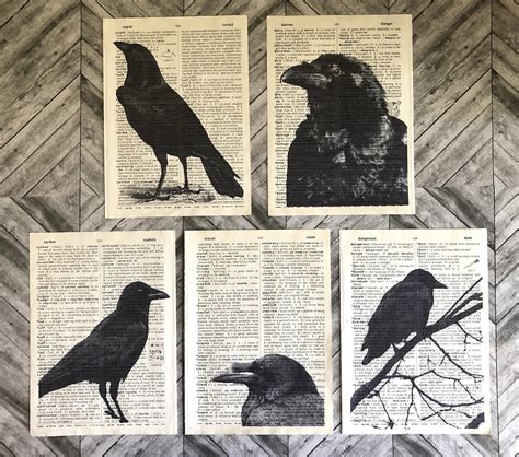Raven Crow Themed Dictionary Print Wall Art Vintage Book Page Etsy