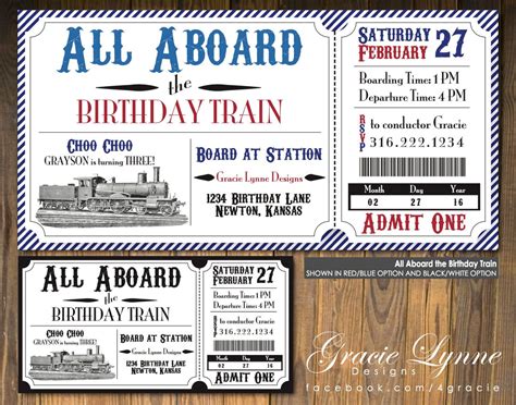 Train Ticket Birthday Invite Printable File Birthday Invitations