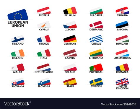 Set Flags European Union Countries Member Vector Image