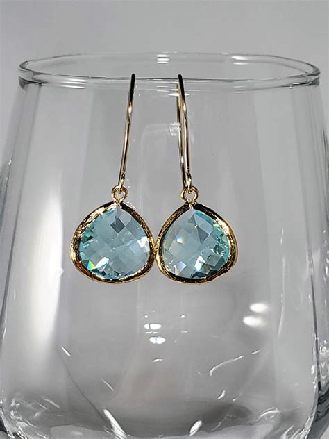 Aquamarine Earrings March Birthstone Faceted Glass Earrings Etsy